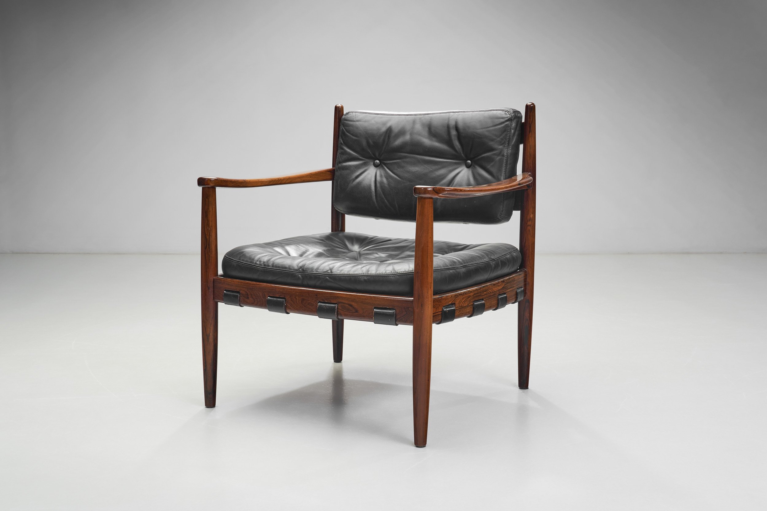 Set of Leather and Wood 'Cadett' Easy Chairs by Eric Merthen for